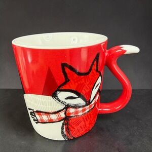 Starbucks Red Fox Tail Handle Coffee Mug Cup 12oz Ceramic Holiday Winter Scarf
